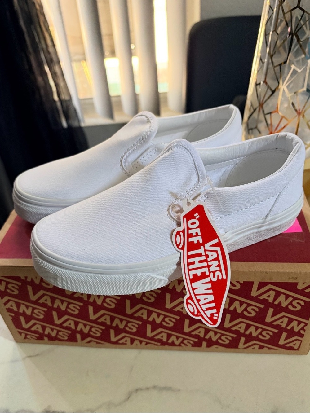 Kids Vans White Classic Slip-On Loafers